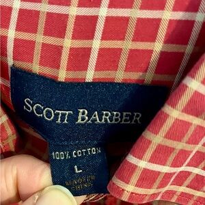 Scott Barber Men’s Red Windowpane Plaid Button-Down Shirt Size L